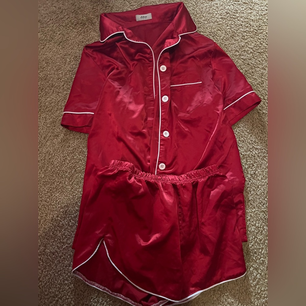 Red silk pj set